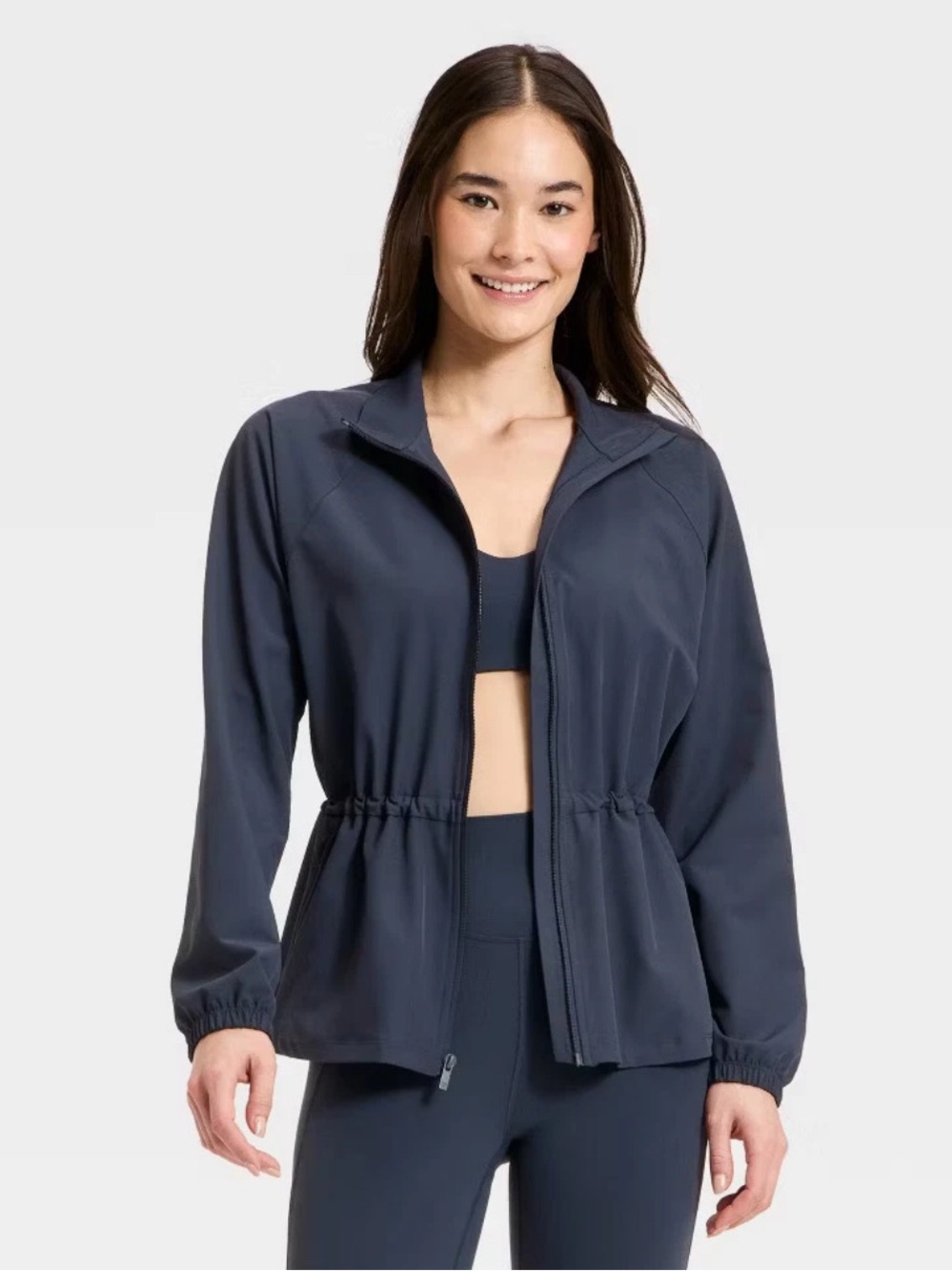Women’s All In Motion Woven Peplum Jacket Dark Blue Medium New